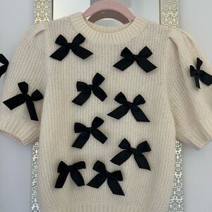 & Other Stories Black Bow Cream Wool Sweater